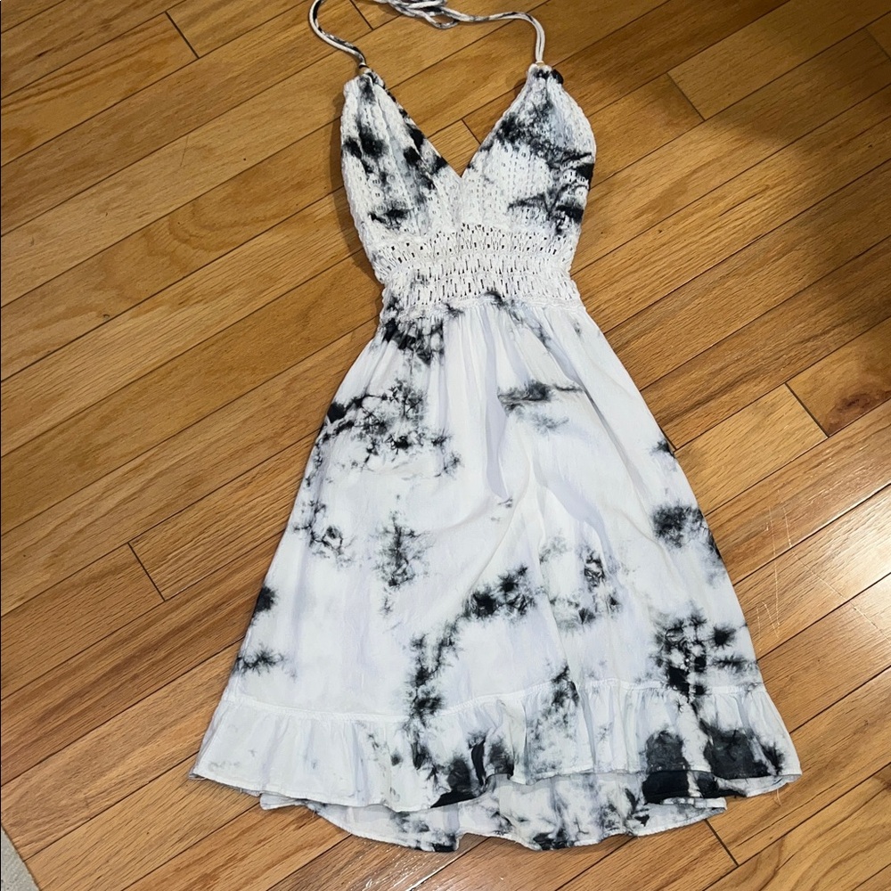 Blanco Black & White Tie Dye Halter Beach Dress NWT Size M